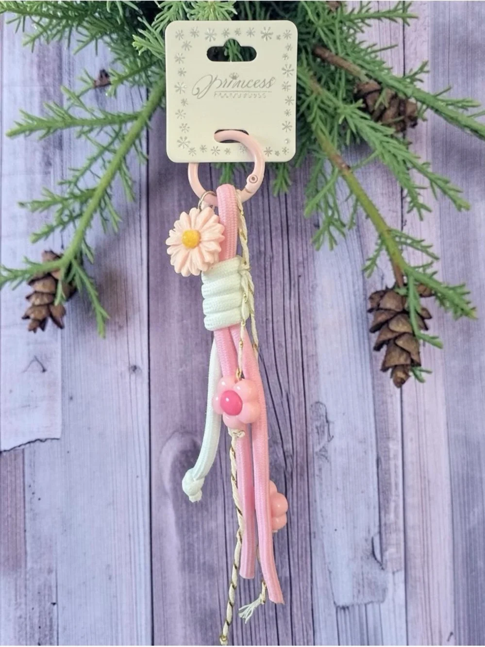 3/$25 Pink & Cream Daisy Keychain Charm